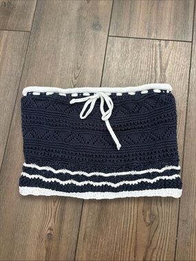 Hollister Navy Blue Crochet Tube top with White Trim